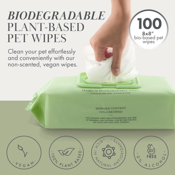 Nina Woof Premium Dog Wipes - Alcohol-Free Plant-Based Cleaning Wipes for Dogs and Cats - Pet Friendly, Eco-Friendly, Biodegradable, Non-Scented. Wipes with Aloe Vera for Pet Care – 100 Wipes - Image 2