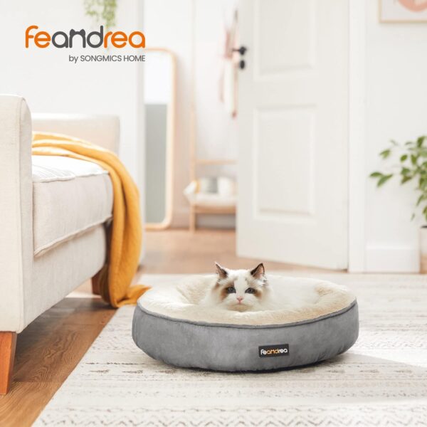 Feandrea Dog Bed, Doughnut Cat Bed, Round, 50 cm Dia., Light Grey - Image 2