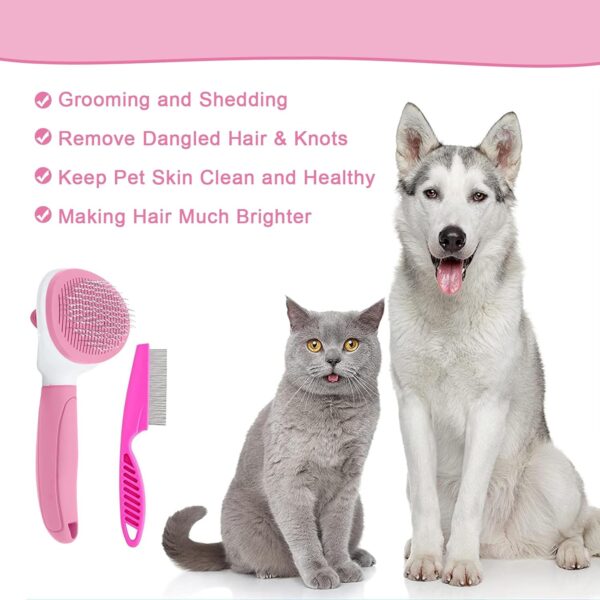 Cat Brush for Shedding and Grooming, Pet Self Cleaning Slicker Brush with Cat Hair Comb by ZITSMS(Pink) - Image 4