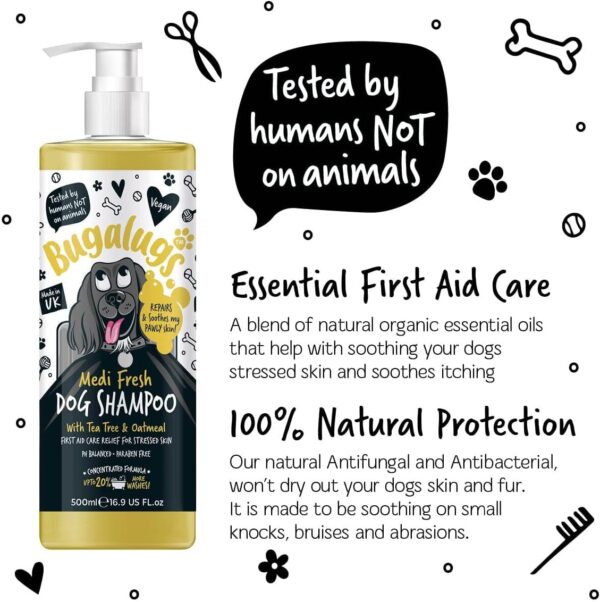 BUGALUGS Dog Shampoo for Itchy Skin Antibacterial And Antifungal Natural Medicated Safe Sensitive Formula - Fast Absorbing Skin Cooling First Aid relief For Cuts Grazes Skin Irritation - Image 4