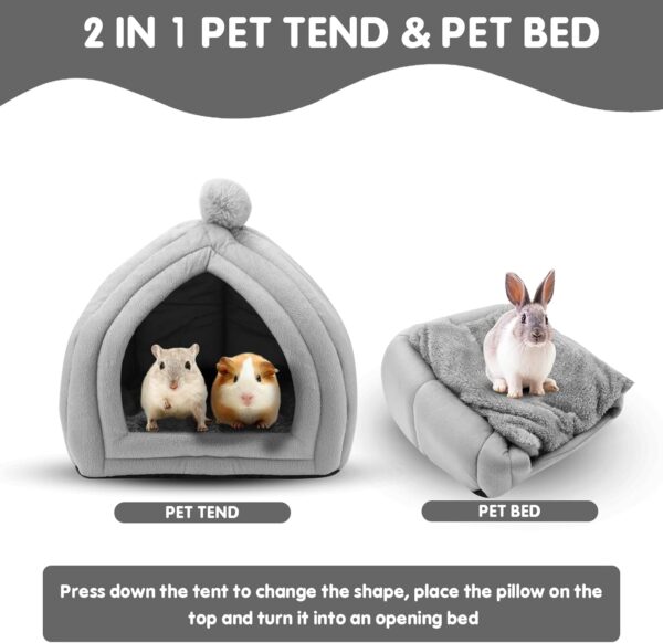 Small Animal Pet Winter House,Pet Tent Cave Bed for Cats/Small Dogs,Guinea Pig Bed,Cat Bed House,Rabbit Bed Warm Guinea Pig Cave Beds with Removable Cushion for Hamster Small Animals,25x25CM Gray - Image 4