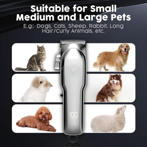 Kriogor Dog Clippers Professional for Thick Hair LED Power Display, Low Noise Cordless Dog Grooming Clipper Rechargable Pet Shaver Trimmer with Sharp Blade/6 Guide Combs for Dogs Cats - Image 3