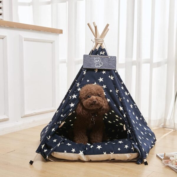 NUKied Pet Teepee 50x50x60cm Dog & Cat Bed with Cushion- Luxery Dog Tents & Pet Play Houses with Removable Washable Cushion & Blackboard Easy Assemble - Image 7