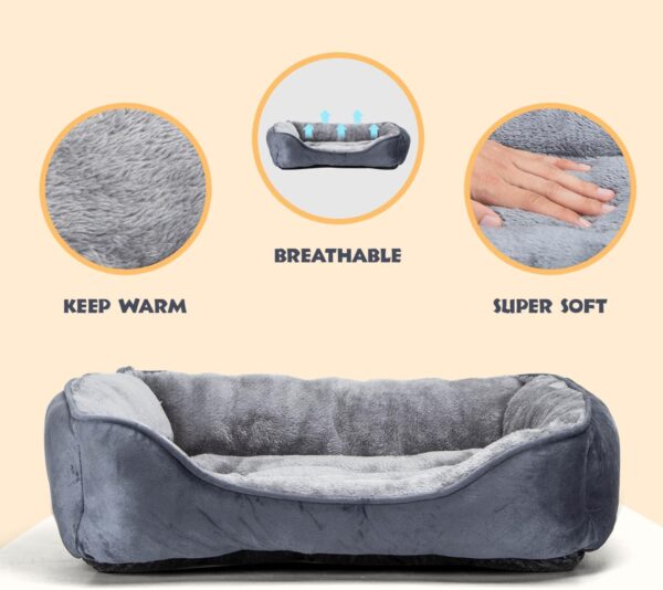 Nobleza Dog Bed Medium, Super Soft Dog Beds Medium Washable, Warm Plush Puppy Bed for Cats and Small Medium Dogs, Rectangle Grey Pet Sofa Bed with Anti-Slip Bottom, 67x57x18cm - Image 2