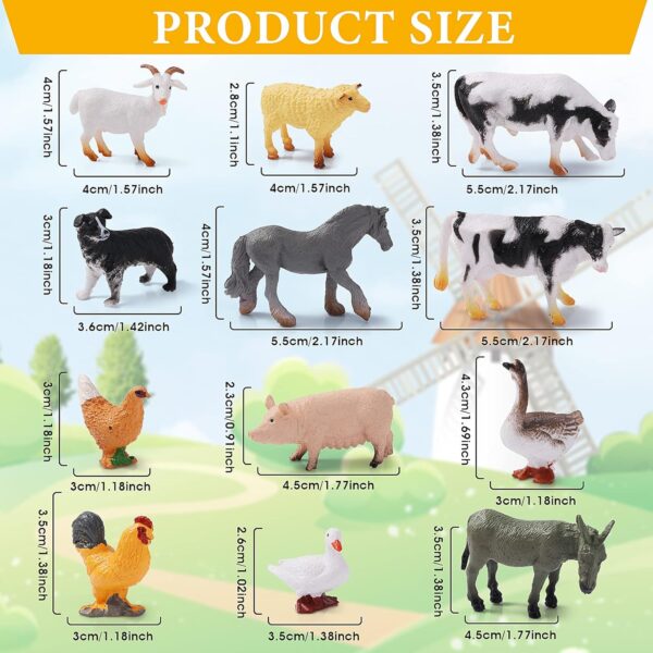 12 Pieces Farm Animal Toys, Mini Farm Animal Figurines Realistic Jungle Farm Animal Figurines Animal Toys Playset Party Favors Bath Toys Safari Animals Figures Little People Farm for Kids - Image 2