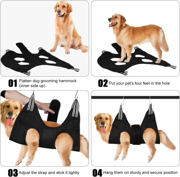 Lurowo Upgraded Pet Grooming Hammock, Dog Grooming Harness Kit with Adjustable Velcro, Grooming Kit for Dog Cat Bathing, Grooming, Nail Trimming, Claw Care (S, Black) - Image 4