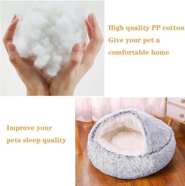 SUOXU Covered Cat Bed Small Dog Bed,Plush Donut Cuddler Nest Warm Soft Calming Dog Cat Nest Puppy Bed with Cozy Sponge Non-Slip Bottom for Under 7kg Small Pets Snooze Sleeping Indoor (Grey) - Image 2