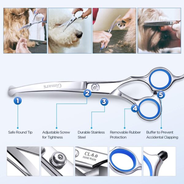 Gimars Professional 6 in 1 Dog Grooming Scissors 4CR Stainless Steel with Safety Round Tip, Heavy Duty Titanium Coated Pet Grooming Scissor for Dogs, Cats and Other Animals - Image 6