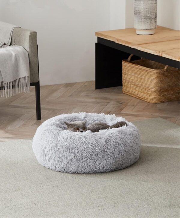 Enjamoy Plush Donut Dog Bed, Calming Round Dog Cat Bed Soft and Fluffy Cuddler Pet Cushion Self-Warming Puppy Beds Machine Washable, Grey 50cm - Image 5