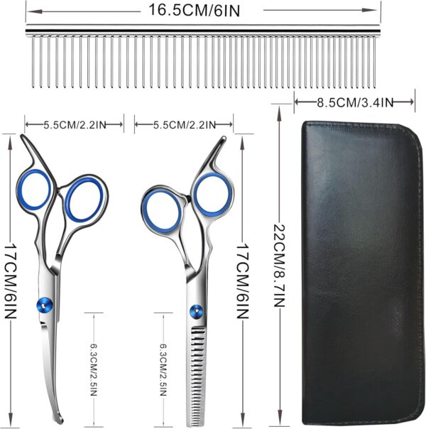 Dog Grooming Scissors, Jiasoval 4-in-1 Dog Grooming Kit with Safety Round Tip, Professional Grooming Shears Set Hair Cutting Trimming Scissors with Steel Comb & Leather Pouch for Dogs Cats Pets - Image 2