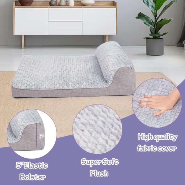 Ownpets Large Plush Pet Bed, Grey Pet Bed For Large/Medium Dogs With Bolsters & Washable Cover, Comfortable &Breathable Egg Foam Pet Sofa Bed,91.5x68.5x15CM - Image 9