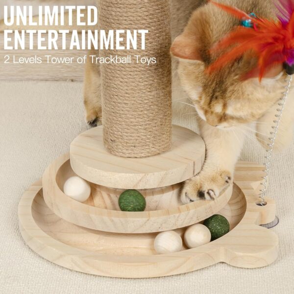 Cat Scratching Post for Indoor Cats with Solid Wooden Base Cat Scratche Post with Interactive Track Ball Toys Kitten Small Scratcher Post Funny Cat Scratch Pole 45cm - Image 6