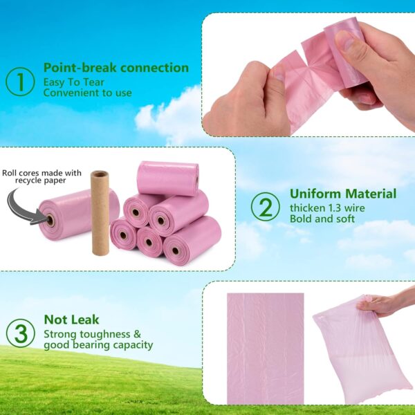 Nineaccy Biodegradable Pink Dog Poo Bags Lavender scent with Dispenser - 300 Large Poop Bags, Extra Thicken Strong Corn Starch Blended Compostable Leak Proof Poop Waste Bag for Dogs - Image 6