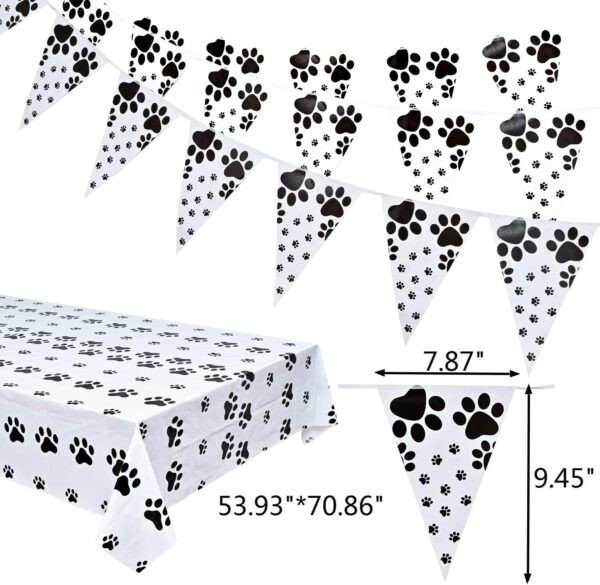 Fvomye 68 Pieces Dog Party Decoration Pet Dog Birthday Party Supplies Dog Paw Print Party Tableware Party Plates Cups Napkins Tablecloth Banner Straw Paw Print Balloons - Image 2