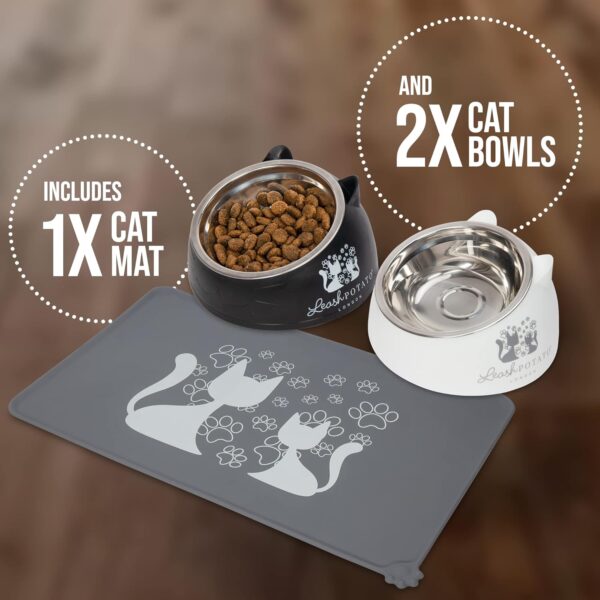 Cat Bowls Cat Food Water Bowl Cat Food Mat Wipe Clean Feeding & Watering Supplies for Cats Raised Cat Bowl Cat Feeding Mat Bowl Cat Accessories Kitten Bowls (Grey + Black + White) - Image 8