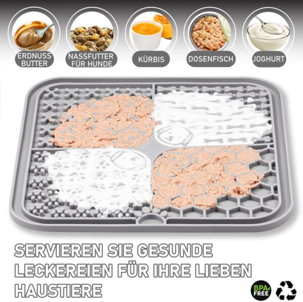 Lick Mat for Dog & Cat, Slow Feeder Cat Bowl with Suction Cups, Anxiety Relief & Boredom Reducer, Enrichment Toys for Peanut Butter Treats Yogurt Bathing Grooming(Grey, 1 PC) - Image 2