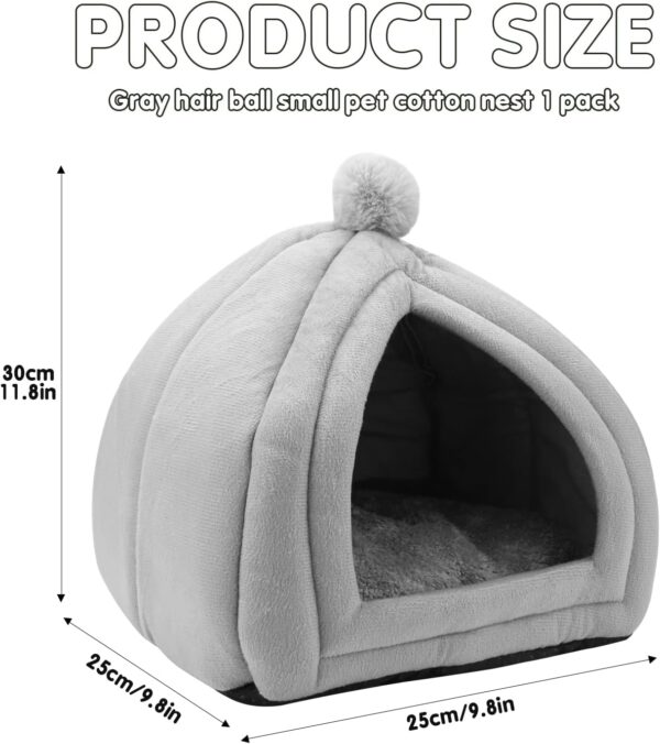 Small Animal Pet Winter House,Pet Tent Cave Bed for Cats/Small Dogs,Guinea Pig Bed,Cat Bed House,Rabbit Bed Warm Guinea Pig Cave Beds with Removable Cushion for Hamster Small Animals,25x25CM Gray - Image 2