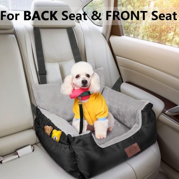 GoFirst Dog Car Seat for Small Dogs or Cats, Pet Booster Seat Travel Car Bed with Storage Pocket and Clip-On Safety Leash, Waterproof Warm Plush Dog Car Safety Seats,Black - Image 5