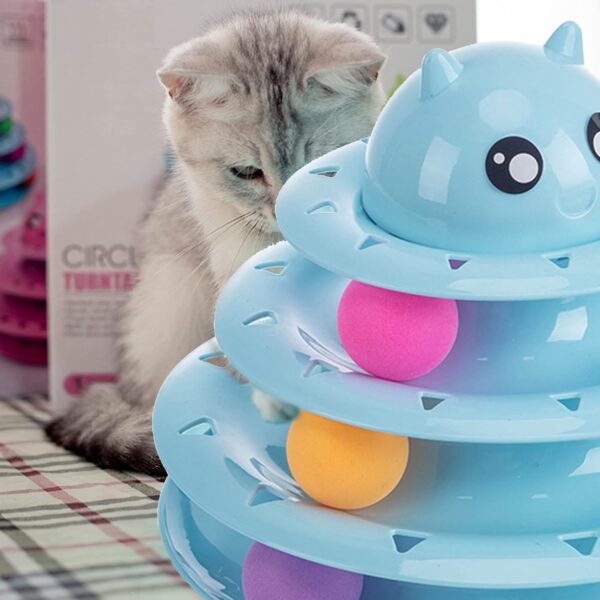 Vealind Cat Toys Interactive Fun Roller Exerciser 3 Level Tower Ball Toy Kitten Teaser Toy with Colorful Balls - Image 6