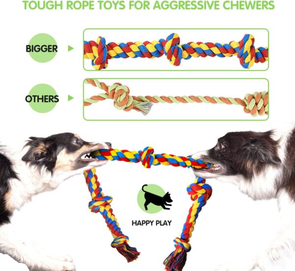 SHARLOVY Large Tough Chew Toys for Aggressive Chewers Large Breed,Heavy Duty Dental Rope Toys Kit for Medium Dogs,5 Knots Indestructible Cotton Puppy Teething Chew Tug Toy (9 pack) - Image 3