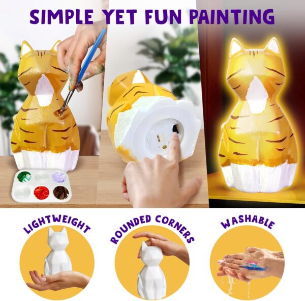 Goodyking Paint Your Own Cat Lamp Kit, DIY Cat Crafts Night Light, Painting Kit Arts & Crafts for Kids Ages 8-12, Art Supplies Birthday Easter Party for Teens Girls Boys Age 3 4 5 6 7 8+ - Image 4