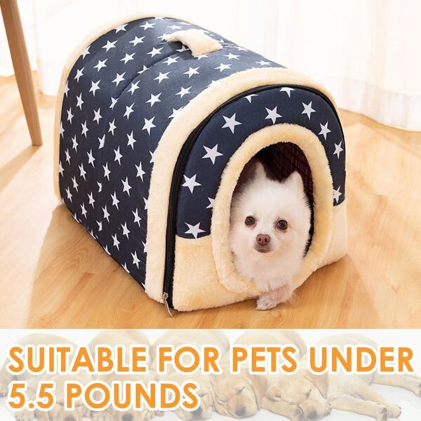 1 piece animal nest (white star on blue background) with 1 stuffed toy, comfortable cave small animal bed, removable large guinea pig bed, pet supplies, detachable small animal bed - Image 4