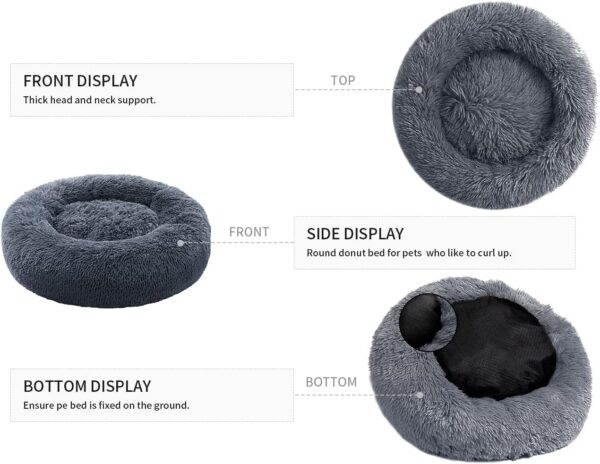 YOJOGEE Calming Donut Dog Bed for Medium Small Dogs Cats, Fluffy Anti Anxiety Dog Beds Washable Puppy Bed Non-Slip Plush Cuddler Warming Round Faux Fur Pet Bed - Image 3