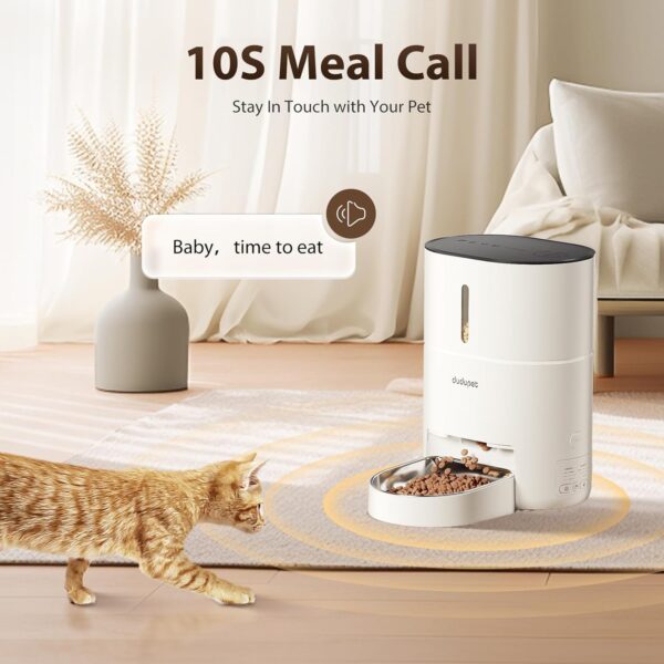 DUDUPET Automatic Cat Feeder, 4L Cat Food Dispenser Cat Feeder Automatic, 2.4G WIFI Remote Control Dual Power Supply, 10-Second Voice Recording, Stainless Steel Bowl, Suitable for Small Dogs and Cats - Image 7