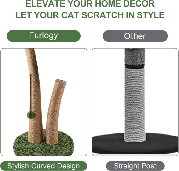 Furlogy 72cm Tall Cat Scratching Posts for Indoor Cats and Outdoor, 2 Curved Design Cat Post Cat Tree with 5 Interactive Balls, Natural Sisal Rope for Cat Scratcher Post (Style A) - Image 5