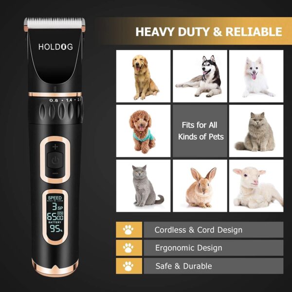 Dog Clippers Professional Heavy Duty Dog Grooming Clipper 3-Speed Low Noise High Power Rechargeable Cordless Pet Grooming Tools for Small & Large Dogs Cats Pets with Thick & Heavy Coats - Image 3