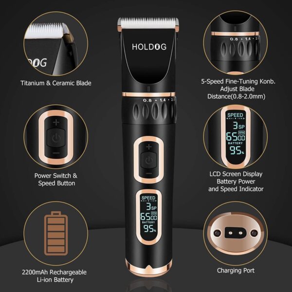 Dog Clippers Professional Heavy Duty Dog Grooming Clipper 3-Speed Low Noise High Power Rechargeable Cordless Pet Grooming Tools for Small & Large Dogs Cats Pets with Thick & Heavy Coats - Image 2