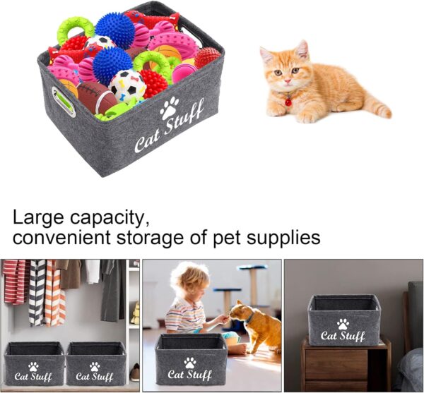 Morezi Felt Pet Toy and Accessory Storage Bin, Basket Chest Organizer - Perfect for Organizing Pet Toys, Blankets, Leashes and Food - Cat - Grey - Image 2