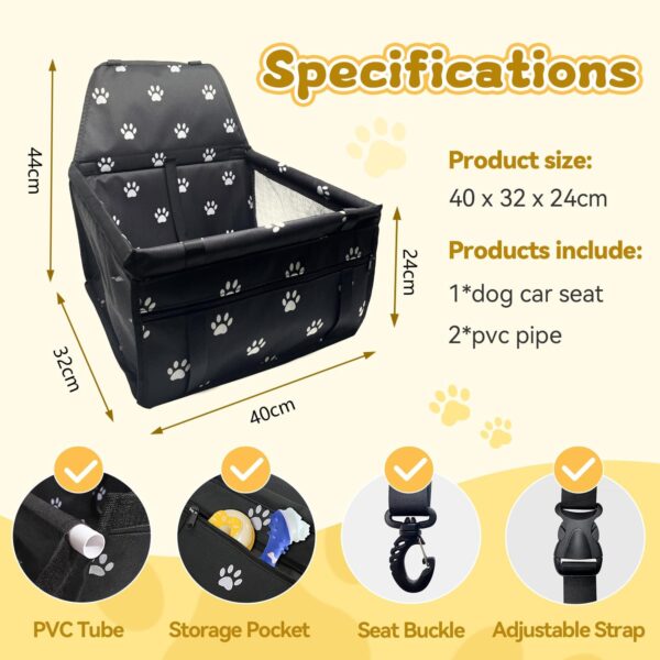 Flagest Dog Car Seat Travel Carrier Doggie Booster Cage, Oxford Breathable Folding Soft Washable Travel Bags for Dogs Cats or Other Small Pets, Dog Booster Seat Unfolded Size 15.7 * 12.5 * 9.4 Inch - Image 5