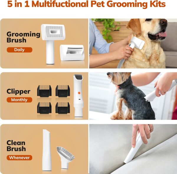 Morpilot Pet Grooming Vacuum Kit 12000Pa Ultra Quiet Safe for Cats Dogs 3L Large Capacity Complete with Clipper Undercoat Dematting Deshedding Tools Slicker Shedding Brush - Image 5