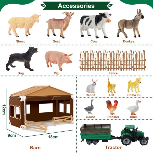 BUYGER Farm Animals Figures Set, Different Size with Tractor Trailer Vehicle Toy, Assemble Fence Farm House Barn Playset Gifts for 3 4 5 Year Olds Kids Toddler - Image 5