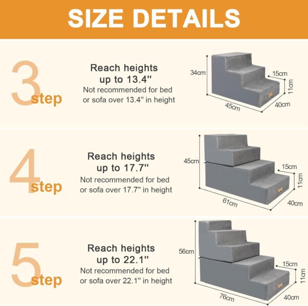 Nepfaivy Dog Steps Stairs for Bed - Non-Slip Pet Stairs for Small Dogs and Cats, 4-Steps Dog Ramp for Sofa with High Density Foam and Removable Cover, 61x40x45cm - Image 4