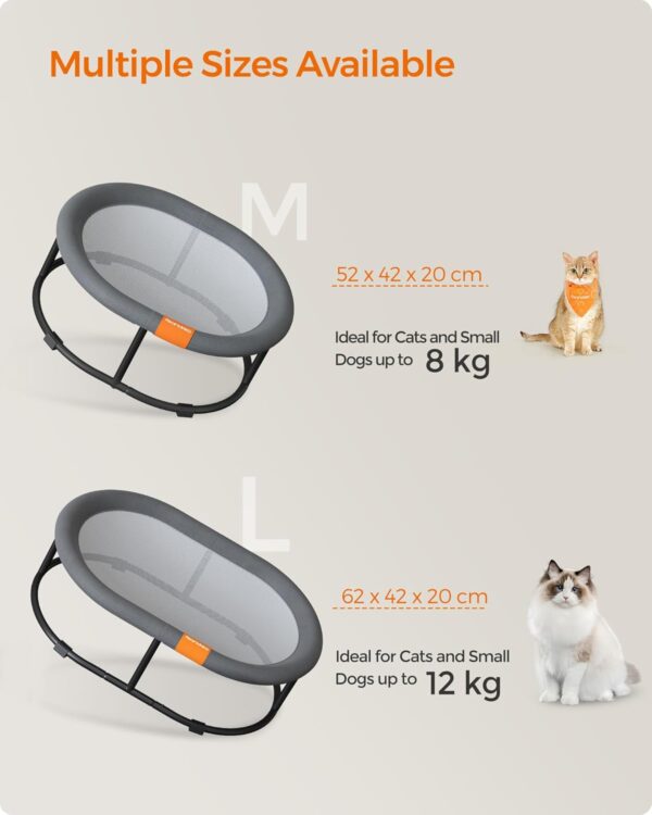 Feandrea Cat Hammock, Raised Cat Bed, Small Dog Bed, for Pets up to 8 kg, Free-Standing Pet Bed for Summer, with Removable Mesh, Machine Washable, Oval, Grey PCB001G01 - Image 6