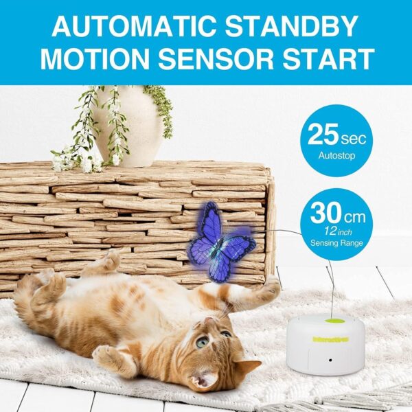 ALL FOR PAWS Interactive Motion Activate Butterfly Cat Toy, Flutter Bug Cat Wand Toy with 360 Degree Rotation & Sensor Mode, Cat Fun Playing Toys(with Shiny Butterfly) - Image 2