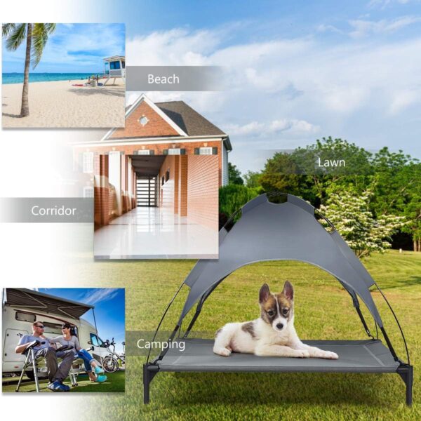 COSTWAY Raised Dog Bed, Elevated Pet Cot with Removable Canopy, Breathable Fabric & Steel Frame, Portable Cooling Dog Bed Tent for Camping Beach Lawn - Image 8