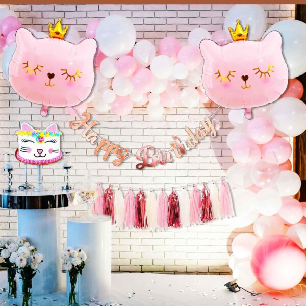 Roaring Good Time Cat Birthday Party Decoration Cat Balloons Cat Birthday MEOW Banner Meow Party Supplies Pink Cat Cake Decoration - Image 2