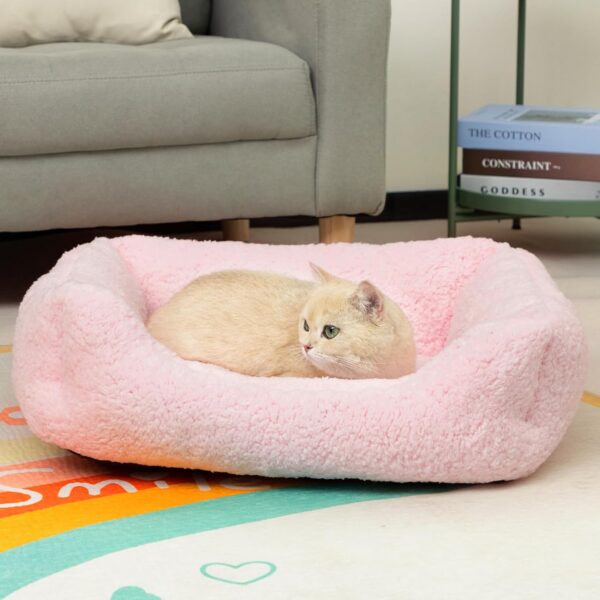 Hollypet Cat Bed Sherpa Fleece Small Dog Bed Pet Bed for Cats and Puppy, Soft Pet Sleeping Bed Breathable Pet Cushion, Light Pink(55 * 45 * 15cm) - Image 3