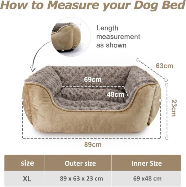 JOEJOY Dog Bed Large Washable - Calming Dog Bed Anti-Anxiety Dog Bed Rectangle Dog Bed with Soft Cosy Plush - Pet Bed Size Small | Medium | Large Mattress Mat For Dog, Beige - Image 6