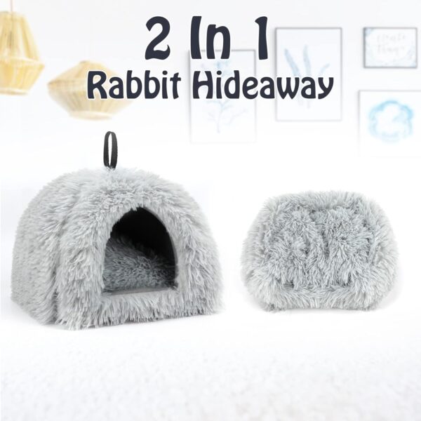 Sbayool Calming Rabbit Bed House, Cozy and Warm Rabbit Hideaway Guinea Pig Bed House with Movable Pad for Rabbits Guinea Pigs Hedgehogs Ferrets and Other Small Pets, Grey - Image 2