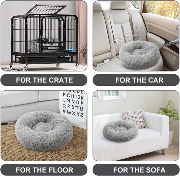 Timormode Calming Dog Beds for Small Medium Large Dogs, Washable Donut Dog Bed Cuddler with Soft Fluffy Cushion, Round Plush Cats Dogs Pet Bed Light Grey M (60cm) - Image 5