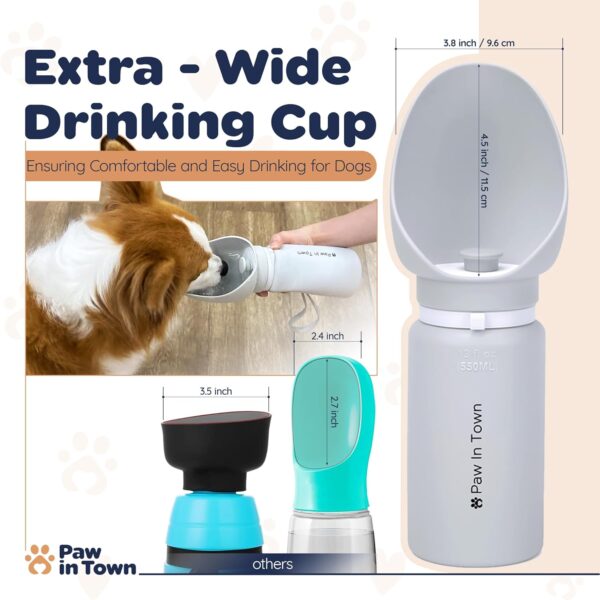 PawInTown Silicone Dog Water Bottle - Comfortable Easy Drinking, Portable Dog Bowl with Leak-Proof Design, Foldable Extra-Wide Cup, Food-Grade Portable Dog Water Bottle, Easy to Clean Dog Bottle - Image 3