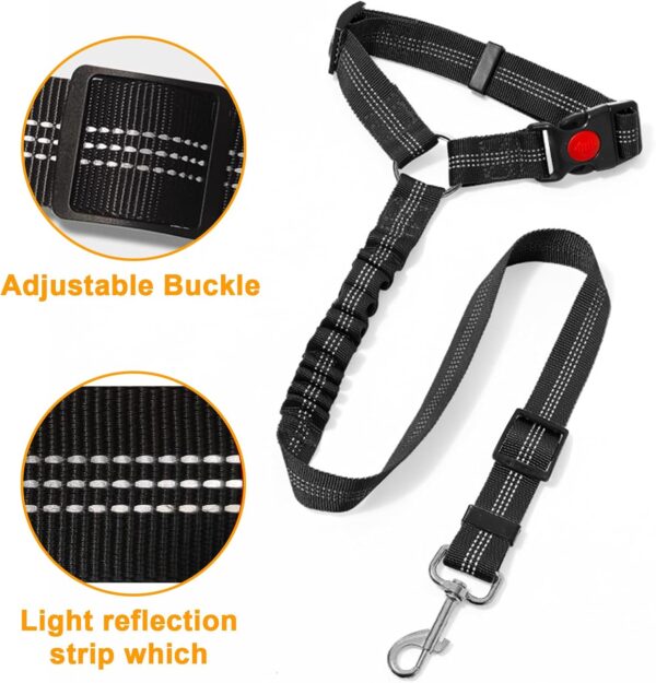 Dog Car Seat Belt, Adjustable Reflective Elastic Headrest Dog Car Harness, Dog Safety Seat Belt Leash Leads and Restraint Secures or Dogs Cats Pets Travel Accessories in Car(Black) - Image 3