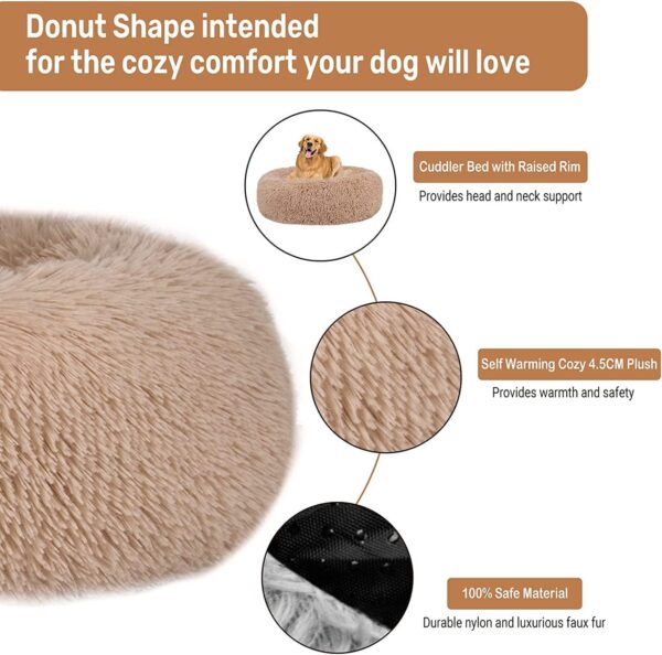 Comfy Calming Dog Beds Medium Washable,Anti Anxiety Donut Ped Bed,Luxury Warm Fluffy Improved Sleep Amazingly Cat Bed Cuddler,Anti-Slip Bottom Round Puppy Bed ​for Small Medium Cat Dog（L,Beige Brown） - Image 4