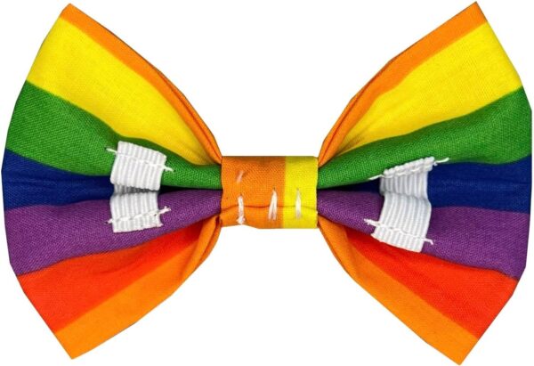 New Dogs Bow Tie Rainbow Lgbt Stripes Elastic Band attach COLLAR ACCESSORY Handmade UK (Small) - Image 2