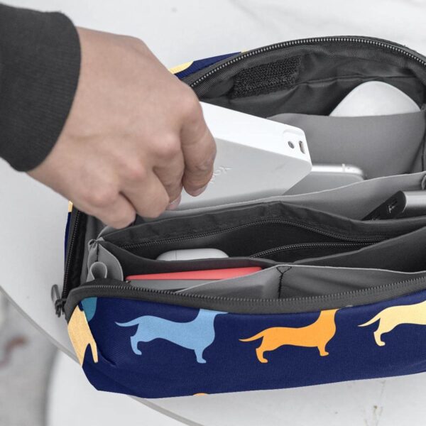 Cosmetic Bag for Women, Adorable Roomy Makeup Bags Travel Water Resistant Toiletry Bag Accessories Organizer, Cartoon Animal Pet Dachshund Dark Blue - Image 5