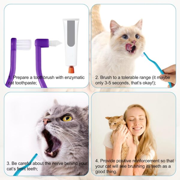 2pcs Cat Toothbrushes, Dual Sided Cat Teeth Cleaning Brush with Micro Brush Head & Curved Handle Deep Cleaning Toothbrush for Kitten Small Dog Puppy Cat Pet Dental Care Supplies (Blue Purple) - Image 4